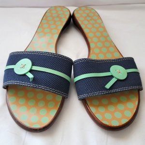 Kate Spade  Toby Navy And Aqua Button Sandals 8.5